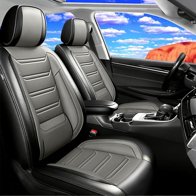 Fit CX-7 Car Seat Covers for Mazda CX7 2006-2012, Full Coverage Leather, Airbag Compatible & Scratch-Resistant, Waterproof All Weather Seat Protector, Full Set, Black+Gray