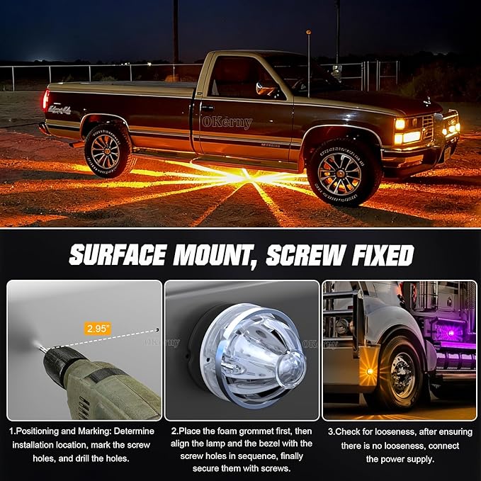 8-Pack Dual Color Watermelon Lights LED Strobe & Steady Cab Roof Clearance Marker Warning Lights Amber Purple Side Marker Lamp with Bezel for Truck Trailer RV Off-Road Vehicle