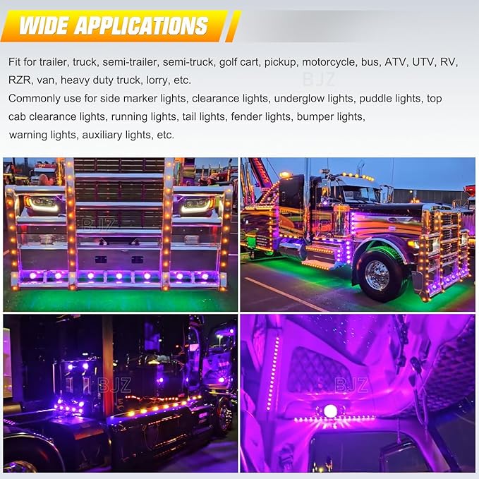 BJZ 4Pcs Purple Watermelon LED Strobe+Constant Marker Lights Dual Function Watermelon-Shaped Side Marker Clearance Tail Top Cap Roof Lights for Trailer Truck Semi-Trailer Heavy-Duty Truck Bus Van