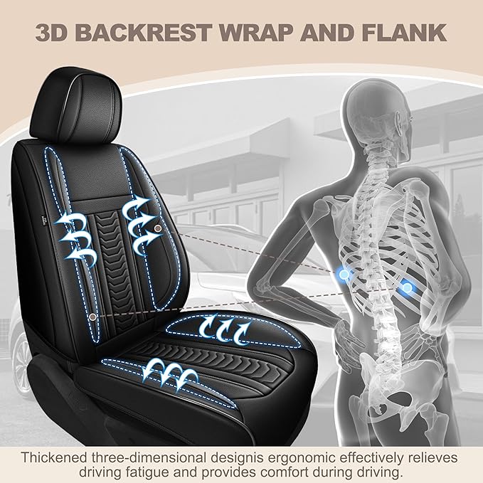 TTX LIGHTING for GMC Terrain 2010-2026 Seat Covers: Waterproof Leather Seat Protector with Airbag Compatible (2 Front Seats,Black)