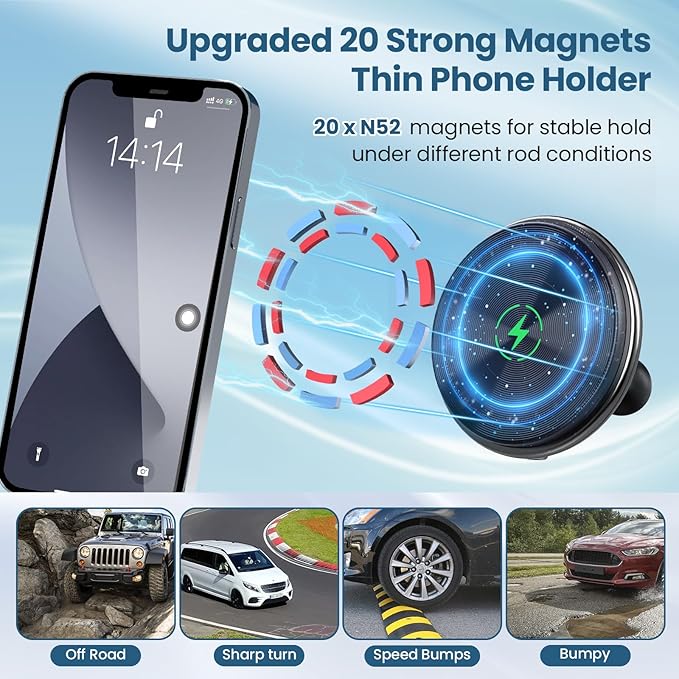 Kaishengyuan Wireless Charger Magnetic Vent Phone Mount Compatible with Tacoma 2016-2023 and 2014-2021 Toyota Tundra, 3rd Gen Tacoma Cell Phone Cradles with 20x Super Strong Magnet Phone Holder