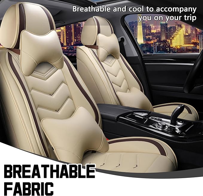 CTDS Car Seat Covers for Nissan Pathfinder 2000-2026, Stylish Sport Seat Cover, Premium Nappa Leather Car Seat Cover. Automobile Seat Covers Sets.(Luxury 2 Seats/Beige)