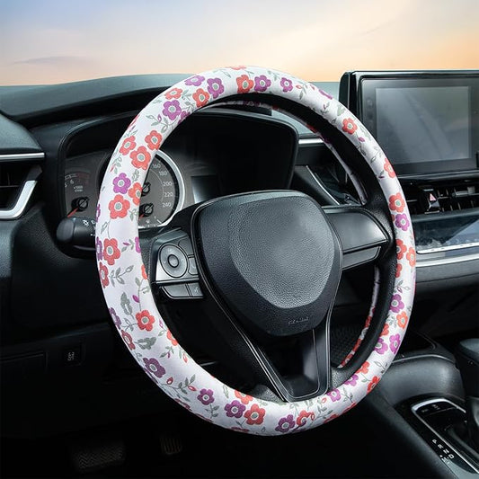 Colorful Flowers Steering Wheel Cover Auto Jacquard Steering Wheel Protector, Anti-Slip, Breathable, Absorbing Sweat, Universal Car Accessories 14.5–15 inch,Fit for Most Car, Trucks, SUV