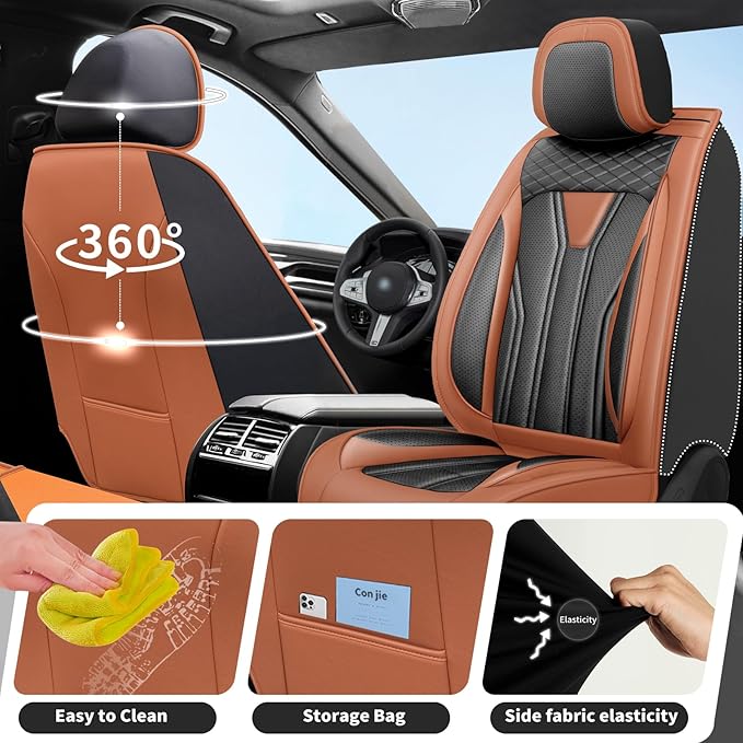 Fit Sentra Car Seat Covers Compatible with Nissan Sentra 2001-2025 2026 - Full Set Premium Leather， Waterproof Breathable， All-Weather Seat Cushion Protecto&Airbag Compatible（Brown & Black
