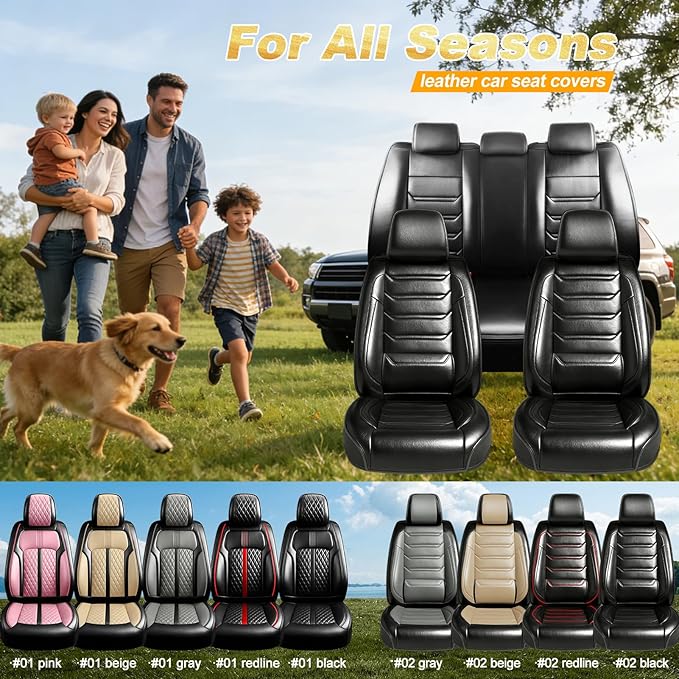 Fit Cruze Car Seat Covers for Select Chevrolet/Chevy Cruze 2011-2019 - Premium Full Coverage Leather, Airbag Compatible, Waterproof & All Weather Seat Cushion Protector, Full Set, Black