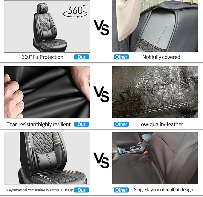 Fit Fj Cruiser Car Seat Covers for Toyota Fj Cruiser 2007-2013 2014 - Upgraded Premium Waterproof & Breathable Leather, Airbag Compatible, All-Weather Seat Cushion Protector (Full Set, Black)