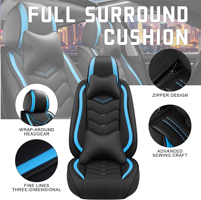 CTDS Car Seat Covers for Hyundai Kona 2018-2026, Stylish Sport Seat Cover, Premium Nappa Leather Car Seat Cover. Automobile Seat Covers Sets.(Luxury 5 Seats/Black Blue)