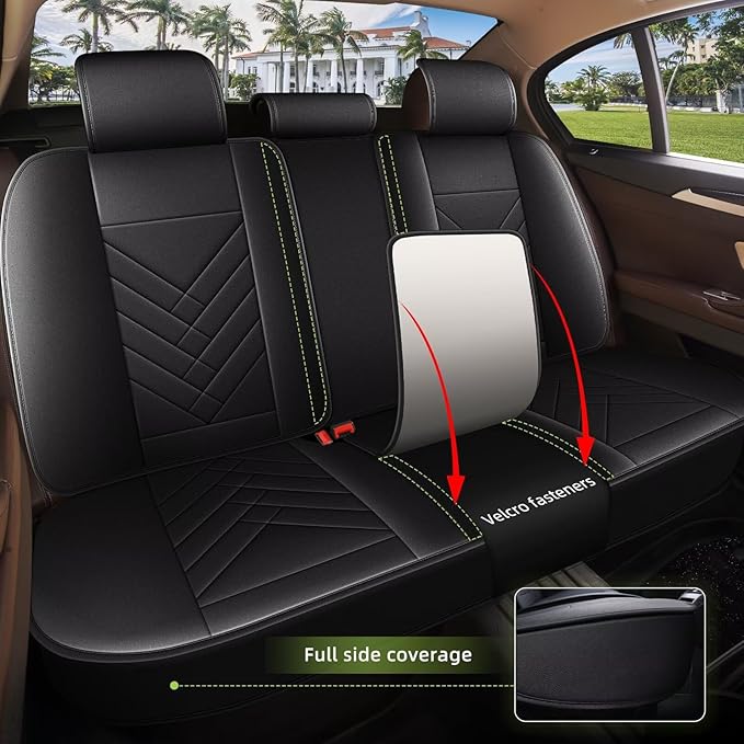 AOMSAZTO Car Seat Covers Fit for Kia Rio 2013-2023 Full Set Premium Seat Covers Waterproof Leather Automotive Seat Cushion Protector Compatible with Airbag(5 Seats,Black)