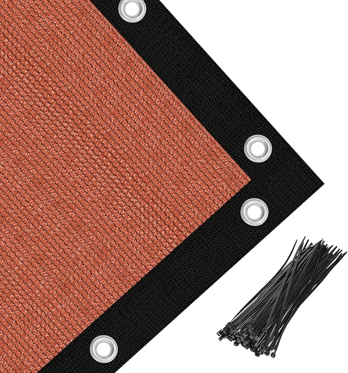 Amagenix 90% Pergola Shade Cover 5' X 5' Sun Shade Cloth with Grommets for Outdoor Garden Patio Porch, Commercial Grade 200 GSM - Cable Zip Ties Included (We Customized) GN108, Rust Red