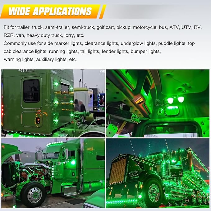 BJZ 4Pcs Green Watermelon LED Strobe+Constant Marker Lights Dual Function Watermelon-Shaped Side Marker Clearance Tail Top Cap Roof Lights for Trailer Truck Semi-Trailer Heavy-Duty Truck Bus Van