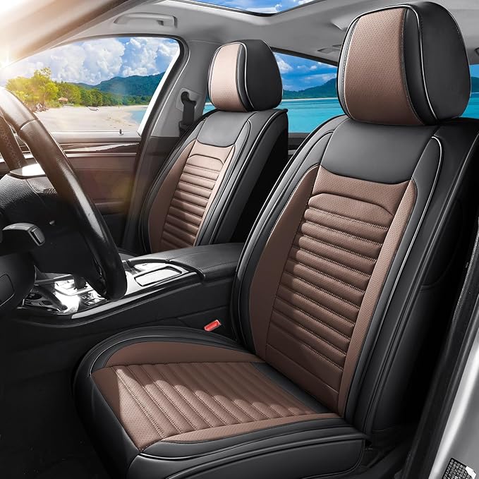 Car Seat Covers Full Set Fit for Toyota C-HR 2018-2022, Premium Faux Leather Car Seat Protector,Breathable Anti-Slip Full Wrapping Edge Seat Covers(Black&Brown,Full Set)