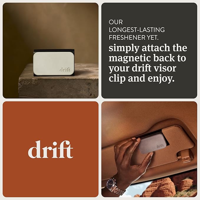 Drift Car Air Freshener - Stone Air Freshener Car Odor Eliminator - Long Lasting Scent - Auto Accessories - Metal Clip - Essential Oils - Clean Ingredients - Fresh Pressed Starter Kit