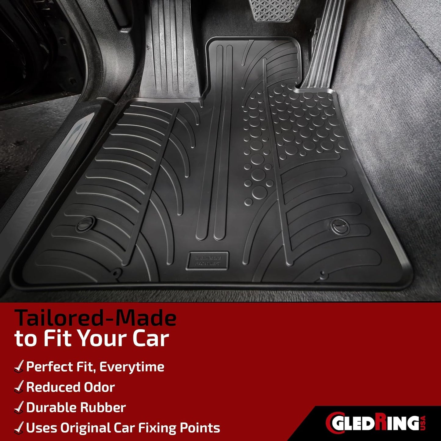 Gledring USA Custom Fit All-Weather Rubber Floor Mats Intended for Toyota Yaris 2011-2016, No Trimming Required, Tailored Custom Fit, Protects from Rain, Mud & Snow