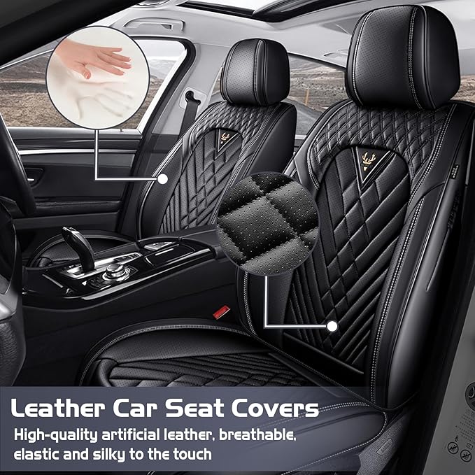 Truck Seat Covers for GMC Sierra 2500 2007-2026, Waterproof Premium Leather Full Coverage Car Seat Cover, Muscle Sport Style Auto Interior Seat Cover Sets (Front Set/Black)