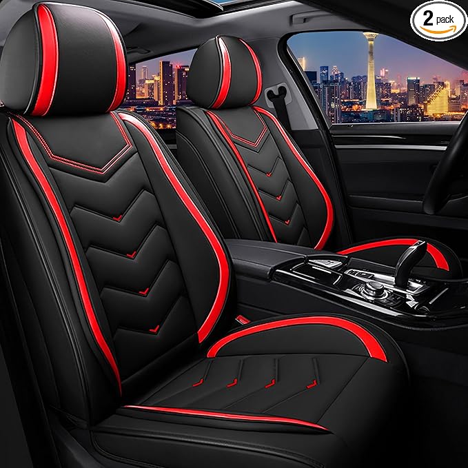 CTDS Car Seat Covers for Nissan Pathfinder 2000-2026, Stylish Sport Seat Cover, Premium Nappa Leather Car Seat Cover. Automobile Seat Covers Sets.(Standard 2 Seats/Black Red)