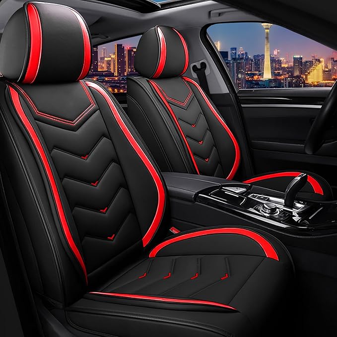 CTDS Car Seat Covers for Jeep Grand Cherokee L 2021-2026, Stylish Sport Seat Cover, Premium Nappa Leather Car Seat Cover. Automobile Seat Covers Sets.(Standard 2 Seats/Black Red)