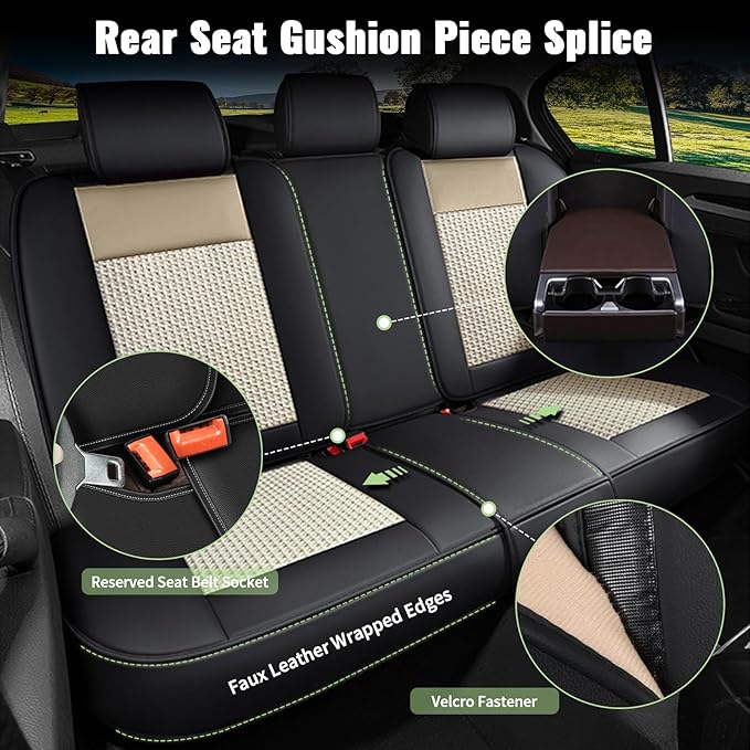 Car Seat Covers Full Set for Toyota 4Runner 2003-2025 2026, Breathable Cooling Ice Silk Leather Car Seat Covers, 5 Seats for Toyota 4 Runner Accessories (Black&Beige)