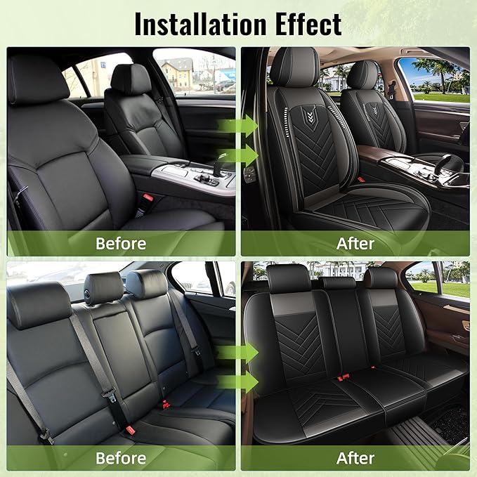 AOMSAZTO Car Seat Cover for Chevrolet Chevy Tahoe 2011-2025 2026 Full Set, Leather Car Seat Protector Waterproof, Non Slip Car Seat Cushion, Interior Seat Covers Automotive Accessories - Black&Grey
