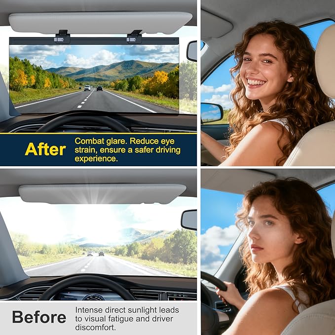 Sun Visor Extender for Car, Visor Extender Attachment for Car, Adjustable Visor Extender Sun Blocker UV400, Polarized Sun Visor Extender, Anti-Glare, UV Protector (2 Pack, Large)