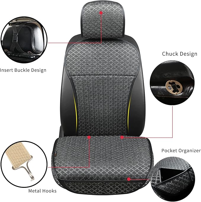 Breathable Car Seat Cover,Luxury Front Seat Cover,Durable and Non Slip,Polyester Silk Material, Universal Car Seat Cushion,Suitable for All Seasons,Airbag Compatible. (Black，2PCS)