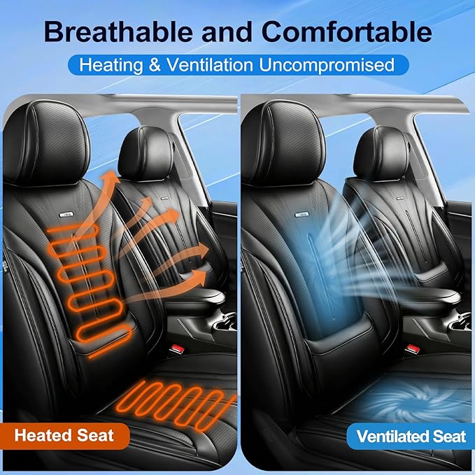 Fit Tahoe Car Seat Covers (Front Pair) for Select Chevrolet/Chevy Tahoe 2000-2025 2026 - Full Coverage Leather, Waterproof & All Weather Seat Cushion Protector, Black