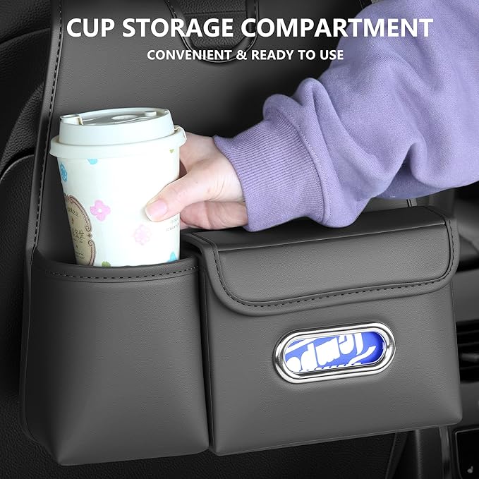 Car Organizer Back Seat, Car Water Cup Travel Tissue Holder Organization Universal car seat Back Storage Sedan SUV Compatible Vehicle Interior Accessories Hand-Sewn car Leather Storage Bag 2pc
