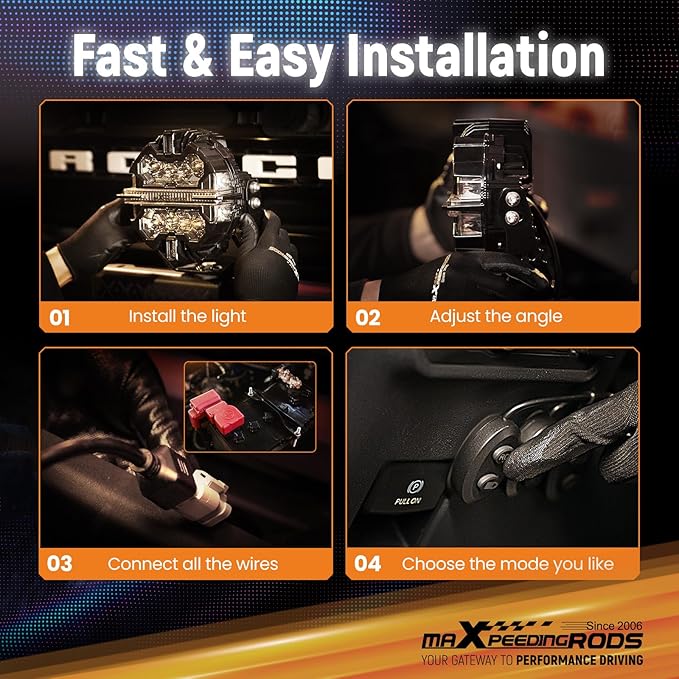 maXpeedingrods 7 inch LED Off Road Lights 332W, 7 RGB Colors LED Light Bar, Auxiliary Driving Pod Lights, w/ 270°Side Shooter and Black Covers Spot Light for Jeep SUV Pickup ATV