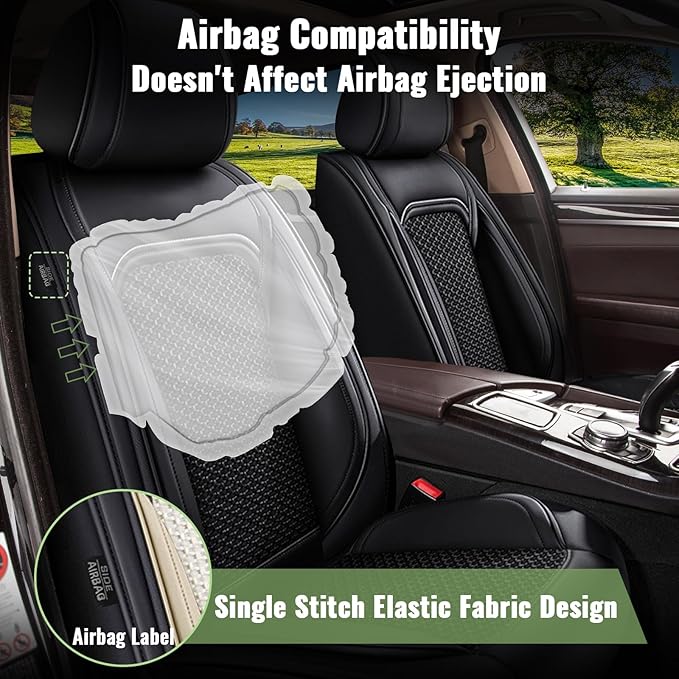 Car Seat Covers Full Set for Nissan Altima 2009-2024 2025 2026 - Breathable Cooling Ice Silk Leather Seat Cover - 5 Seats Vehicle Seat Covers Protector Seat Cushion Auto Accessories (Black)