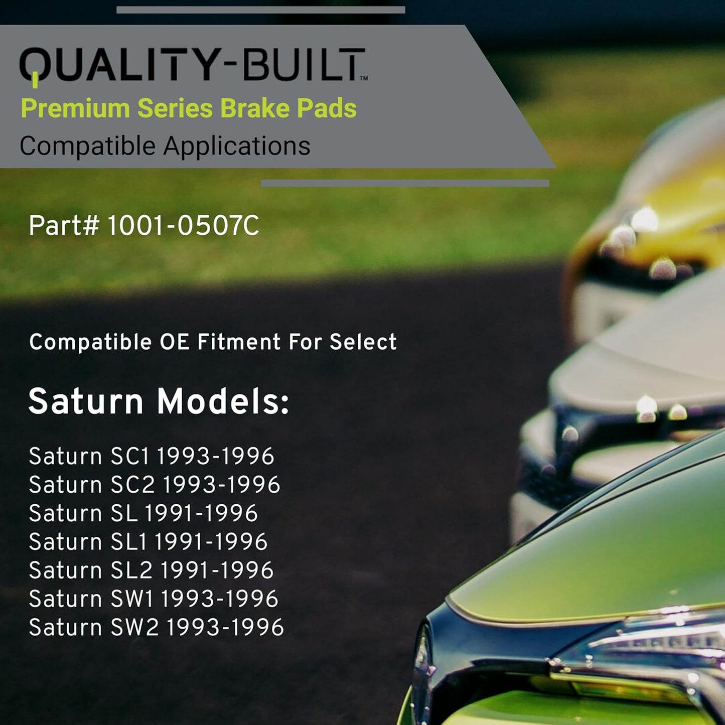 Premium Ceramic Front Brake Pads (1001-0507C) Compatible with Saturn SC1 1996-1993, SC2 1996-1993, SL 1996-1991, SL1 1996-1991, SL2 1996-1991, SW1 1996-1993, SW2 1996-1993