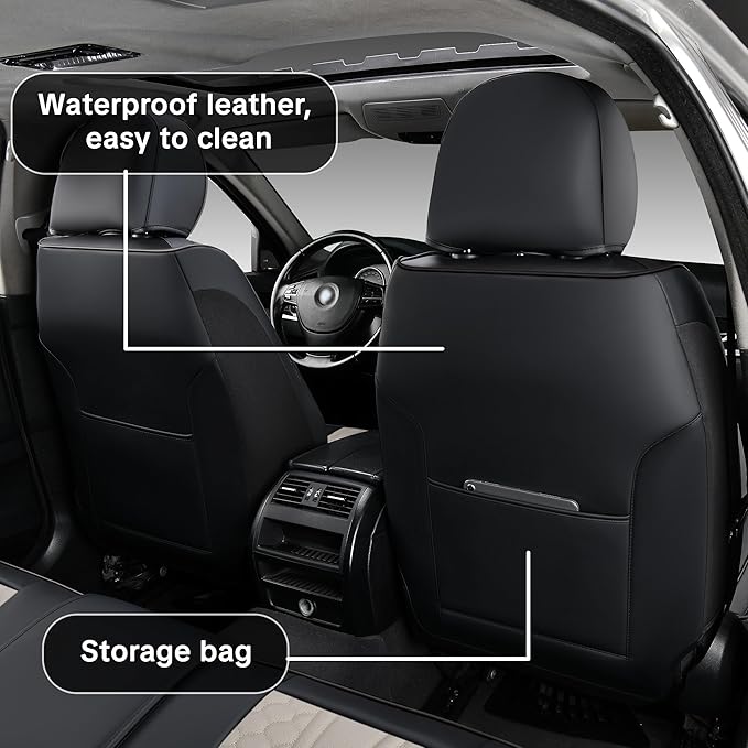 Black and Gray Car Seat Covers for Ford Bronco Sport 2021-2025 Car Seat Cover, Premium Leather, Full Set of 5 Seats, Waterproof, with Lumbar Support, Beautify Interior