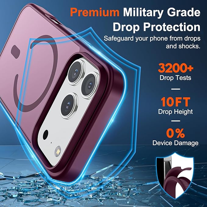 SUPFINE Magnetic for iPhone 17 Pro Case (Compatible with MagSafe)(Military Grade Drop Protection) Translucent Matte Shockproof with Anti-Fingerprint Phone Cover 2025,Wine Red