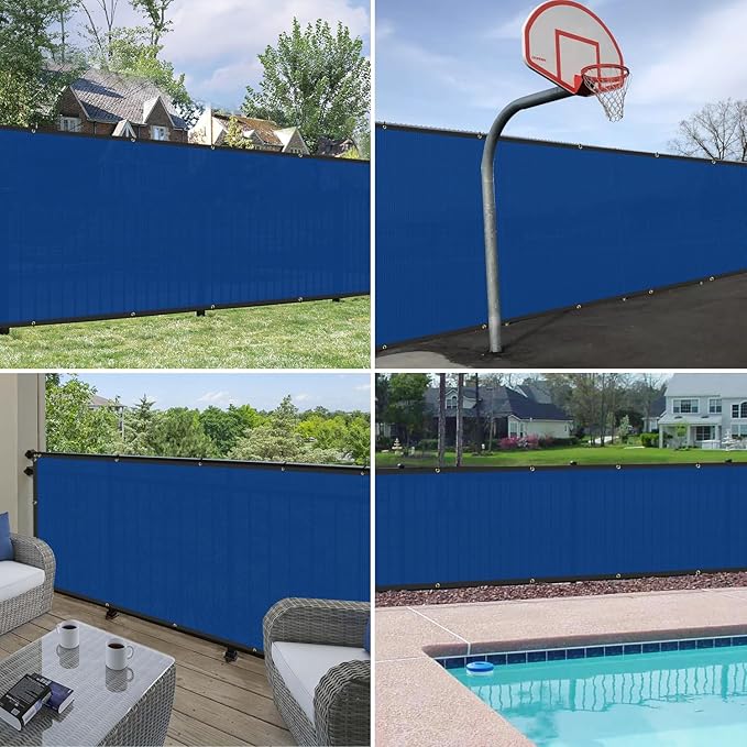 Windscreen4less Privacy Fence Screen Heavy Duty Windscreen Fencing Mesh Fabric Shade Net Cover with Brass Grommtes for Outdoor Wall Garden Yard Pool Deck, 8'x87' Blue