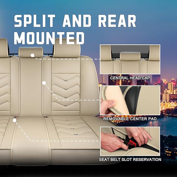 CTDS Car Seat Covers for Ford F-150 2000-2026, Stylish Sport Seat Cover, Premium Nappa Leather Car Seat Cover. Automobile Seat Covers Sets.(Standard 5 Seats/Beige)