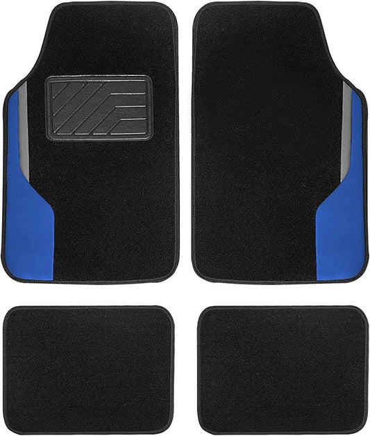 FH Group Color-Block Carpet Car Floor Mats – Non-Slip, Faux Leather Accents, Universal Fit for Sedan, SUV & Truck – Full Set Blue
