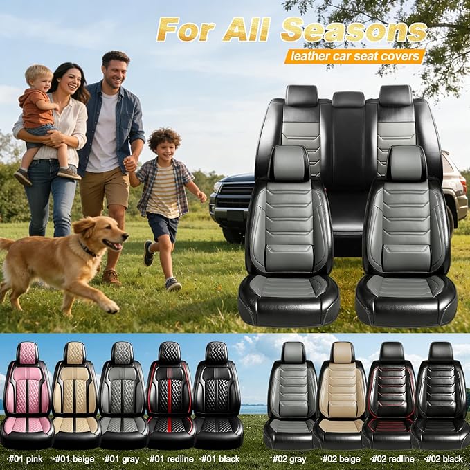 Fit CX-3 Car Seat Covers for Mazda CX3 2016-2024, Full Coverage Leather, Airbag Compatible & Scratch-Resistant, Waterproof All Weather Seat Protector, Full Set, Black+Gray