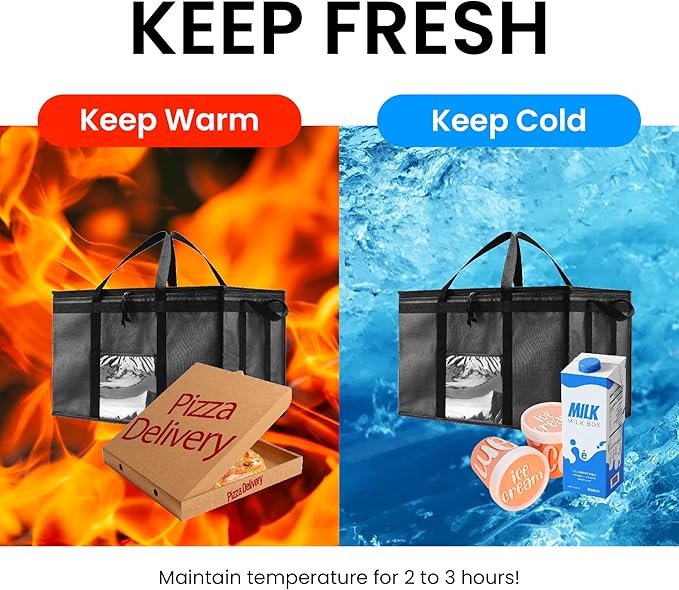 NZ home Insulated Bags for Food Delivery (3XL) Grocery Shopping Cooler Bag, Pizza Delivery, Hot & Cold Catering Tote, Reusable, Foldable & Heavy Duty (Red)