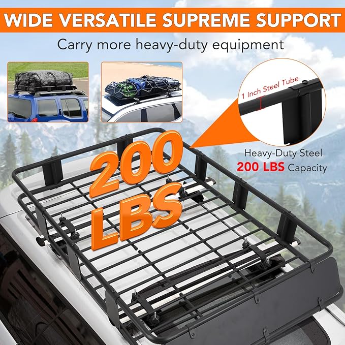 64"x39" Universal Roof Rack Basket with Waterproof Cargo Bag | 200 lbs Capacity, Adjustable Steel Construction | Car Top Carrier for SUV, Truck & Vehicle Rooftop Storage
