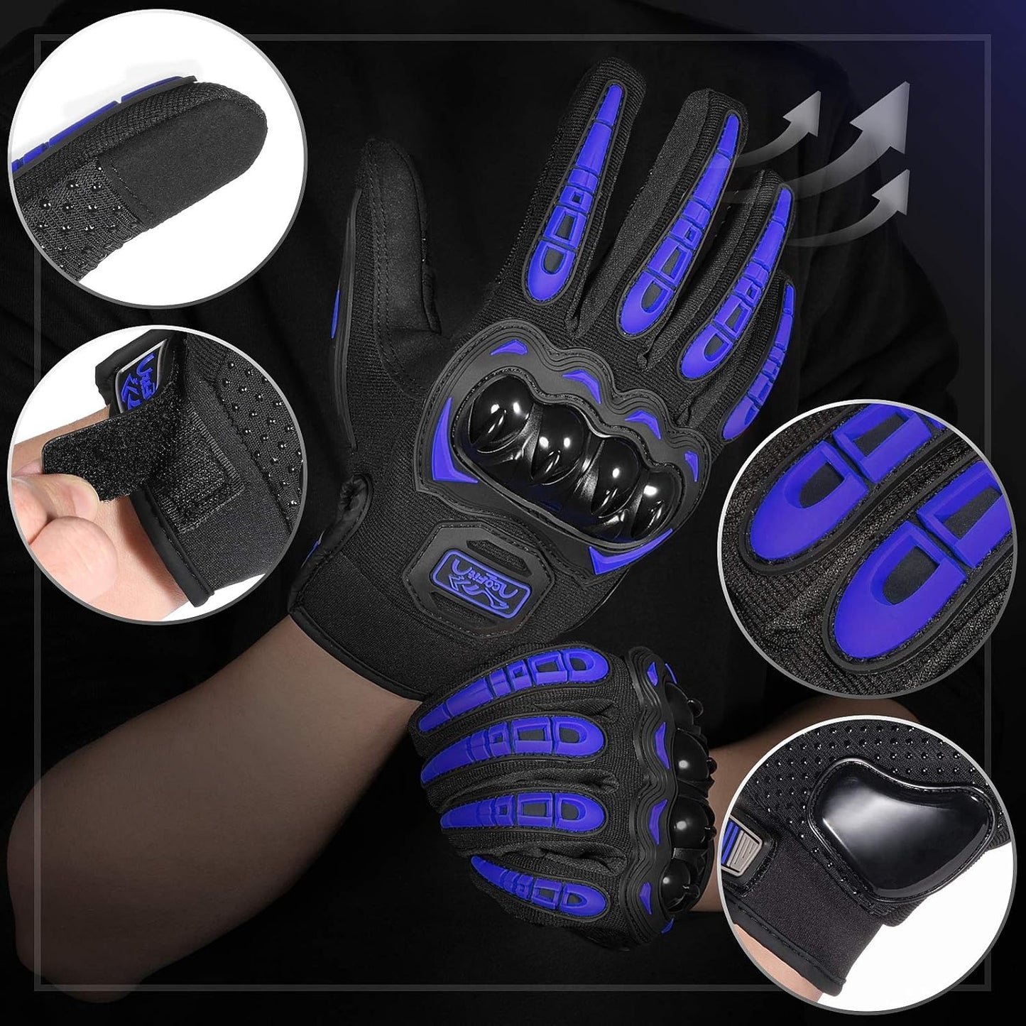 COFIT Motorcycle Gloves Breathable, Touchscreen Motorbike Gloves Anti-Slip with Good Grip Hard Knuckles Protection for Men Women Motocross, BMX ATV MTB Cycling, Road Racing - Blue M