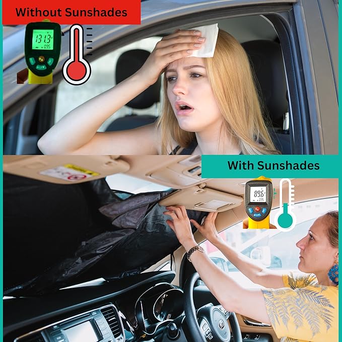 Windshield Sun Shade -Certified 99.87% UVB & 99.02% UVA Car Sun Shade. Award Winning Sunshade - Patented Technology | Compatible for Chevrolet Silverado (2014-2019) | Car Shades by Kinder Fluff
