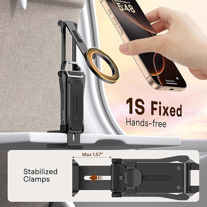 OMOTON 360°Rotating for MagSafe Tripod with 1/4" Screw Arca, Adjustable Magnetic Phone Tripod for iPhone 17/16/15 Pro Max Air, Fold Selfie Stick Fits Vlog, Gym, Travel Essentials, Black& Black Pro
