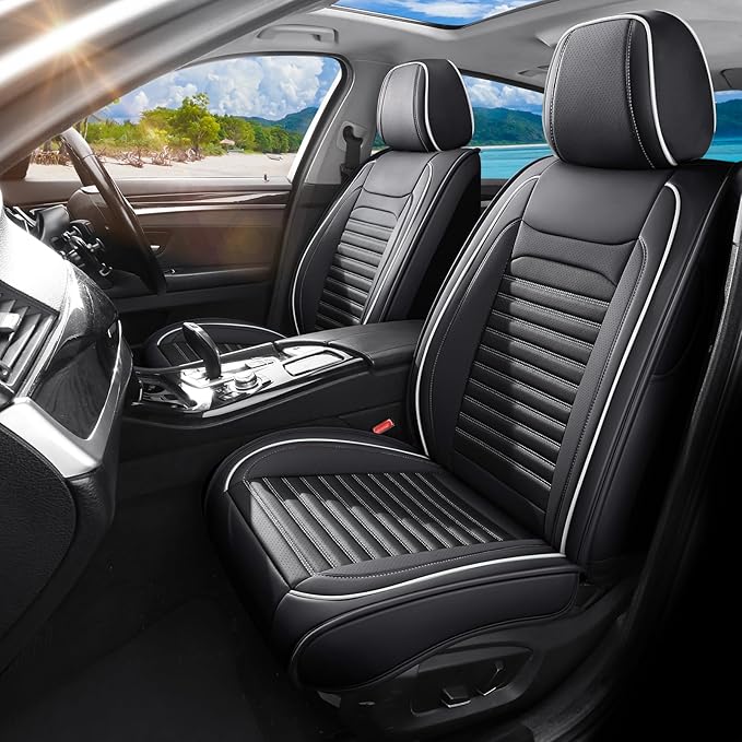 Car Seat Covers Full Set Fit for Toyota Prius 2001-2026, Premium Faux Leather Car Seat Protector, Breathable, Anti-Slip, Comfortable & Durable (Black&White,Full Set)