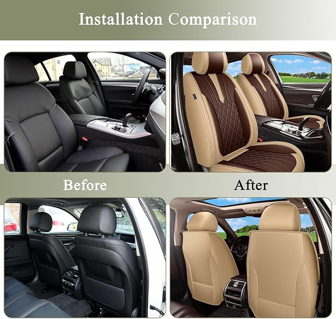 Breathable Car Seat Covers for Nissan Juke S/SV/SL 2011-2017, Front Seats, Perforated Leather, Seat Protector, Interior Trim for Nissan Juke Accessories (Beige&Brown)