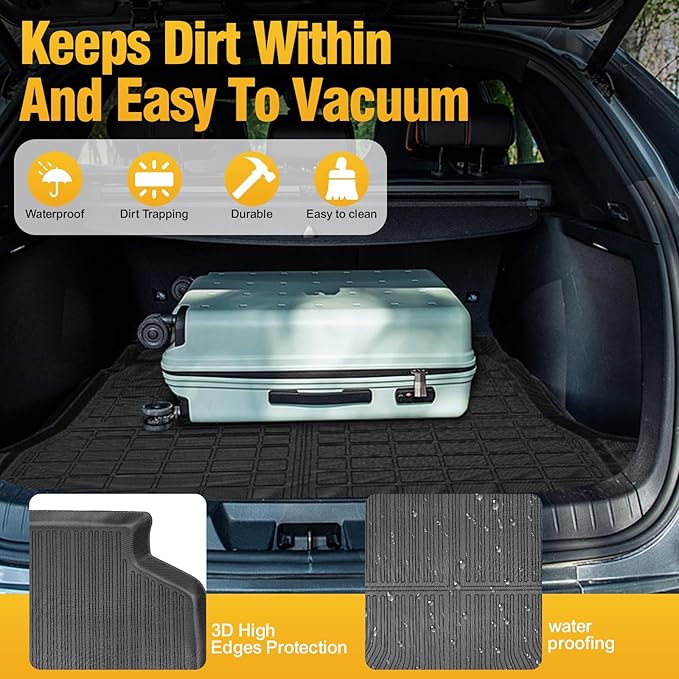 Trunk Liner Cargo Liners for 2018-2024 Ford Expedition Navigator 7/8 Seat Rear Trunk Floor Mats with Backrest Mat 3D Boot Tray All-Weather TPE Black
