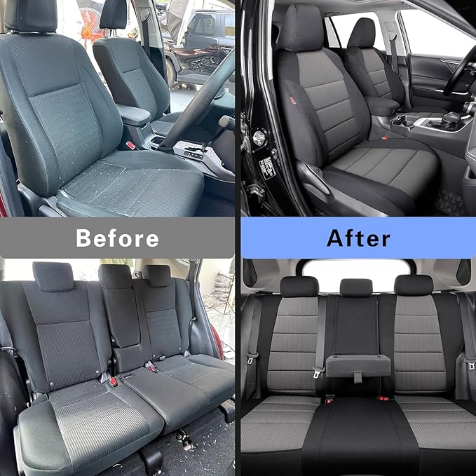 coverdream 2026 Rav4 Seat Covers Custom Fit for 2026 Toyota Rav4 Hybrid (SE,XSE) & PHEV GR Sport SUV,Full Set Polyester Car Seat Protector Black & Grey