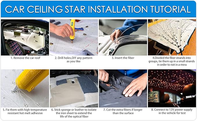 ATOKEE 16W Starlight Headliner Kit 600pcs 0.03in 13.1ft, Twinkle Small Size Fiber Optic Star Lights for Car with Bluetooth APP/Remote Control