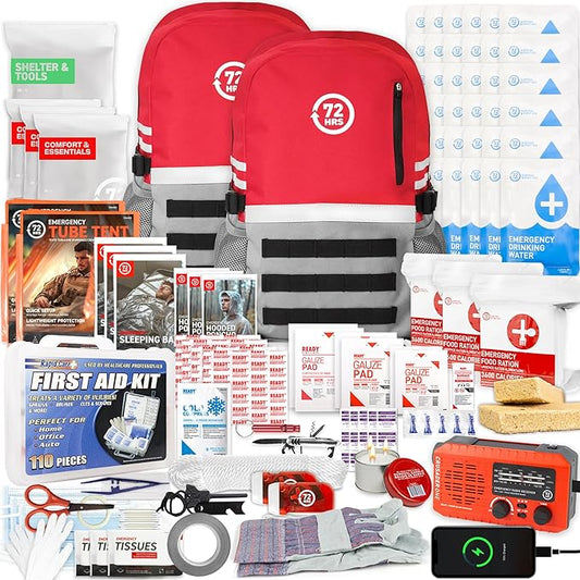 72 HRS Deluxe Emergency Survival Kit - Heavy Duty 72 Hour Bag Survival Kit for Earthquake, Hurricane, Tsunami, Winter, Blackout - Includes Emergency First Aid Kit, Water, Food