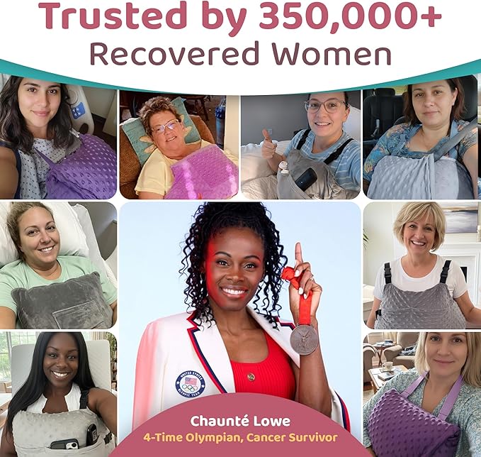Zomaple Mastectomy Recovery Pillow with Strap, Swirly Gel Pack, Seat Belt Cover & Shower Lan – Post Mastectomy Must Haves, Breast Augmentation/Reduction & Mastectomy Recovery Supplies – Washable Cover