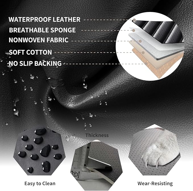 Car Seat Covers Full Set Fit for Toyota RAV4 2001-2026, Premium Faux Leather Car Seat Protector,Breathable Anti-Slip Full Wrapping Edge Seat Covers(Black,Full Set)