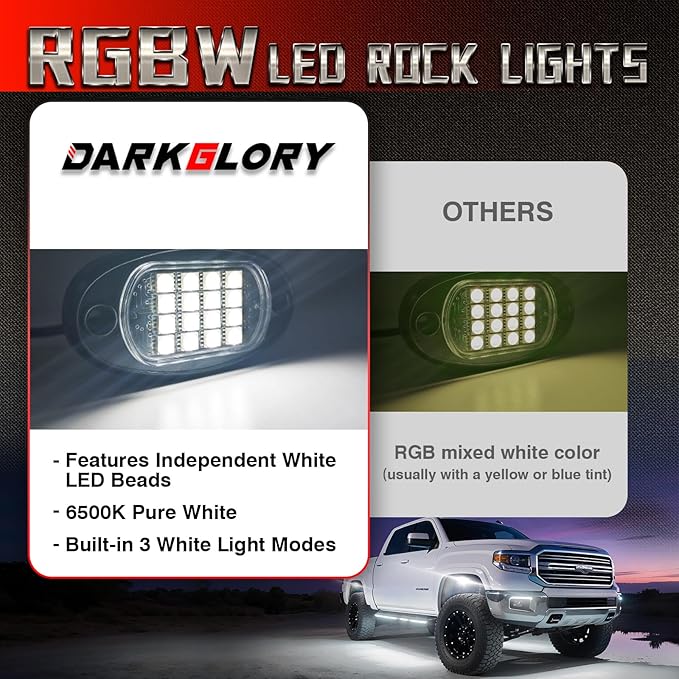 16 Pods RGBW LED Rock Lights for Trucks Offroad Pickup Trailer Sedan SUV Cars, Waterproof Multicolor Neon Underglow Kit with Bluetooth APP/RF Remote, Vehicle Accent Underbody Light Underneath 12V