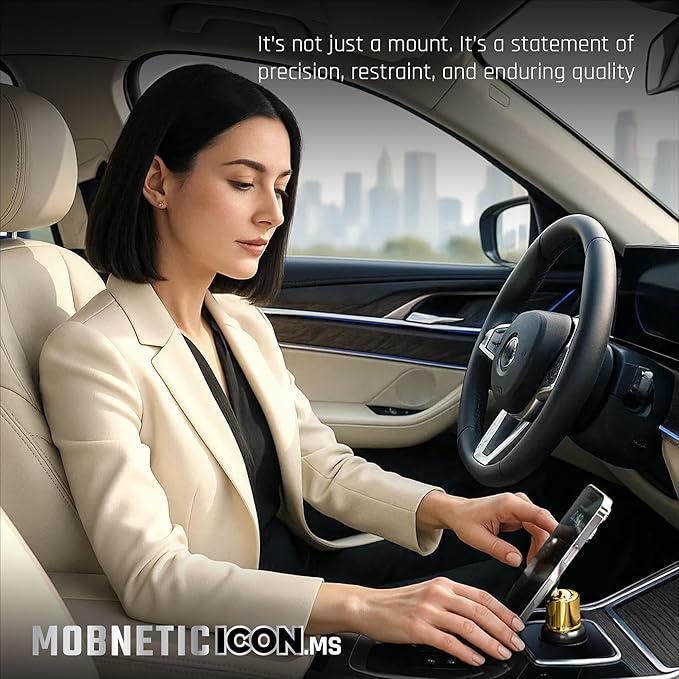Mob Armor MobNetic Icon.MS MagSafe Compatible Phone Mount, Magnetic Phone Holder for Car w/ 90lb Pull Force, 90º Tilt & 360º Rotation, Aluminum Build, Compatibility for iPhone & Android (Gold)